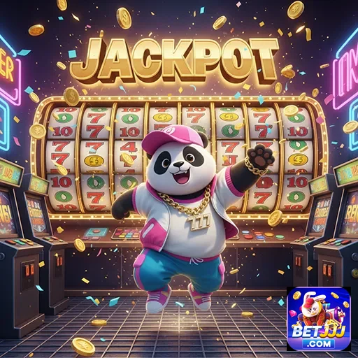 Imagem do jogo Jackpot Panda Slots disponível no site betjjj, mostrando símbolos de pandas e jackpots.